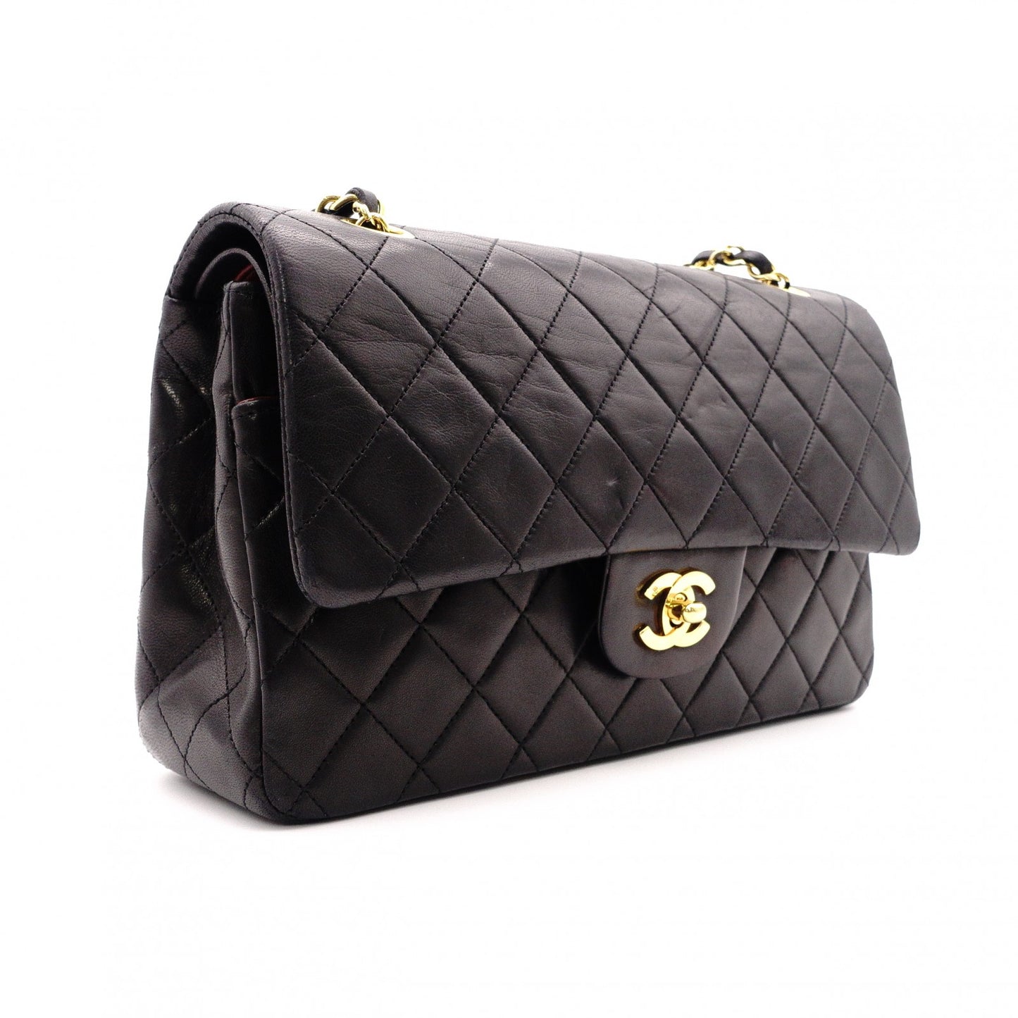 CHANEL Classic W-Flap Matelassé Shoulder Bag, Leather, Black, Gold Hardware
