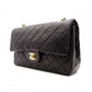 CHANEL Classic W-Flap Matelassé Shoulder Bag, Leather, Black, Gold Hardware
