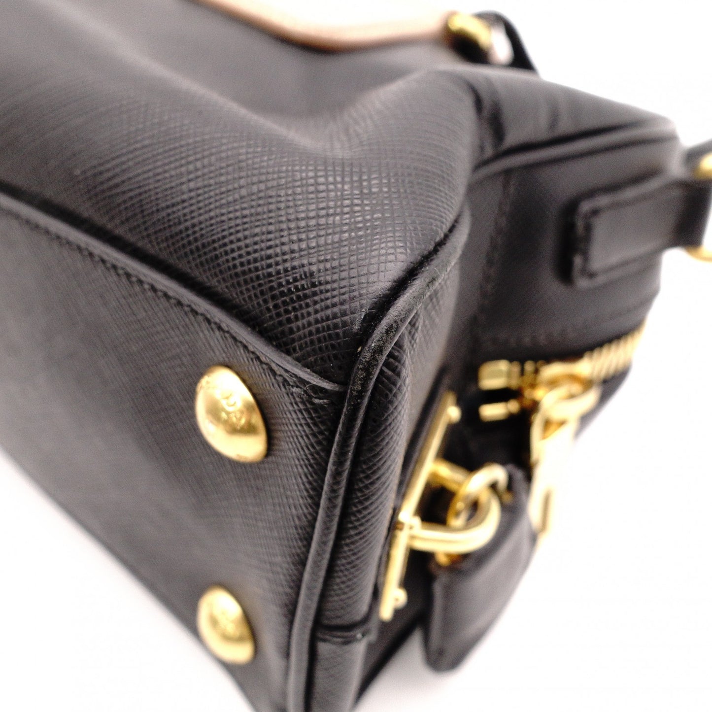 PRADA Saffiano Leather Shoulder Bag, Black and Pink, 2-Way