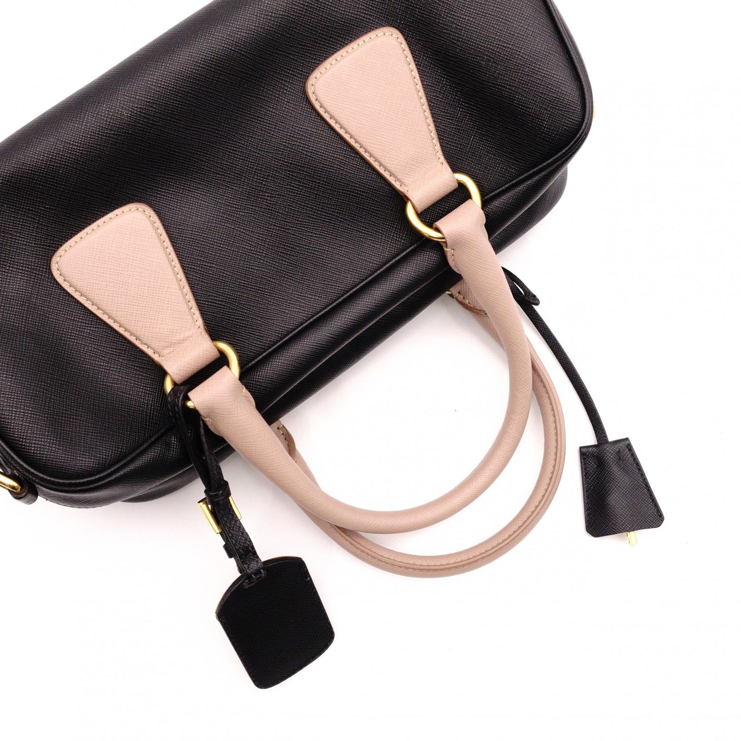 PRADA Saffiano Leather Shoulder Bag, Black and Pink, 2-Way