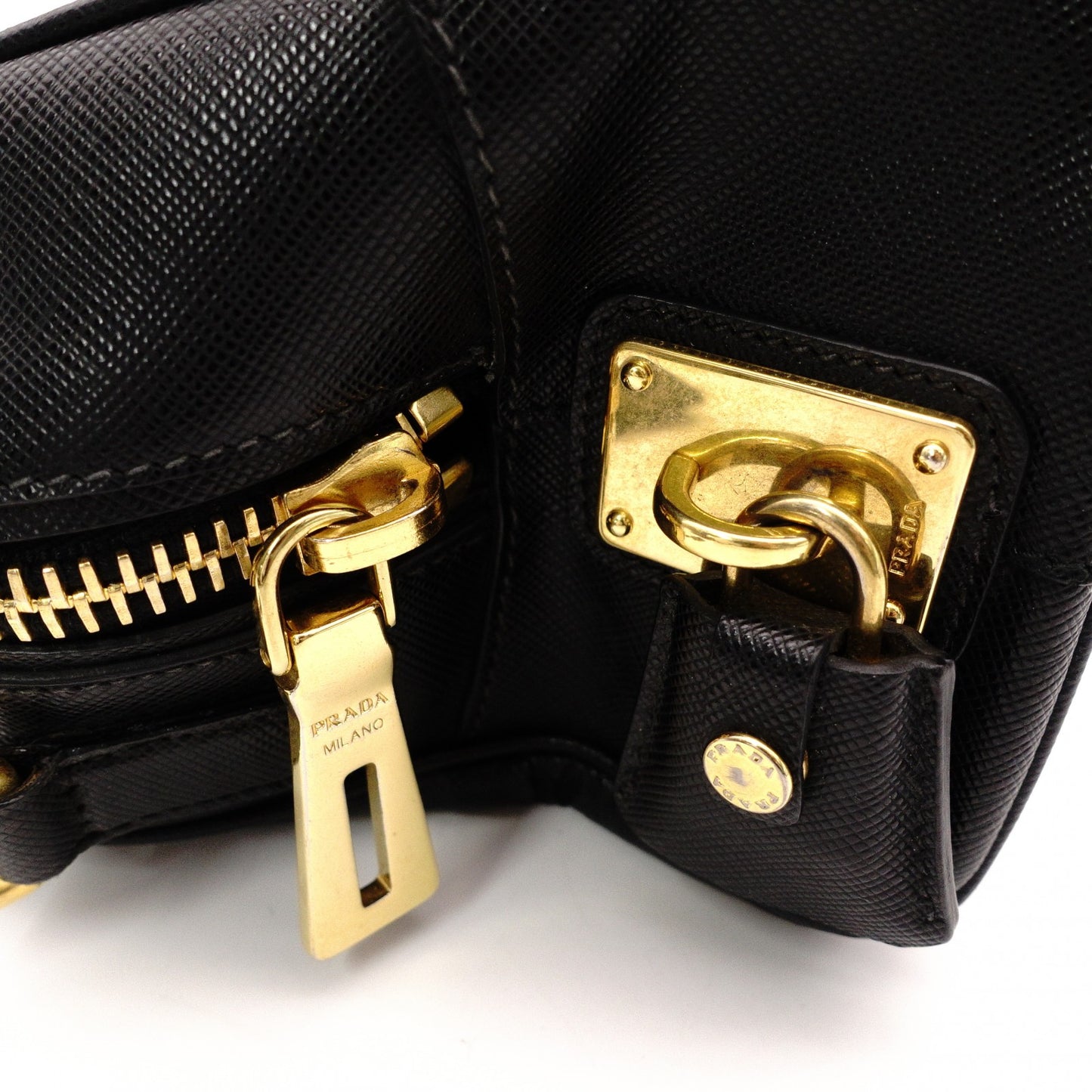 PRADA Saffiano Leather Shoulder Bag, Black and Pink, 2-Way
