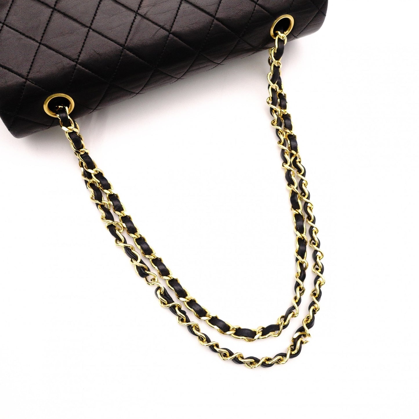 CHANEL Classic W-Flap Matelassé Shoulder Bag, Leather, Black, Gold Hardware