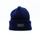 GUCCI Navy Knit Beanie M Size 58cm Wool Logo Hat with Box 7-2-205