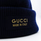 GUCCI Navy Knit Beanie M Size 22.8" Wool Logo Hat with Box 7-2-205