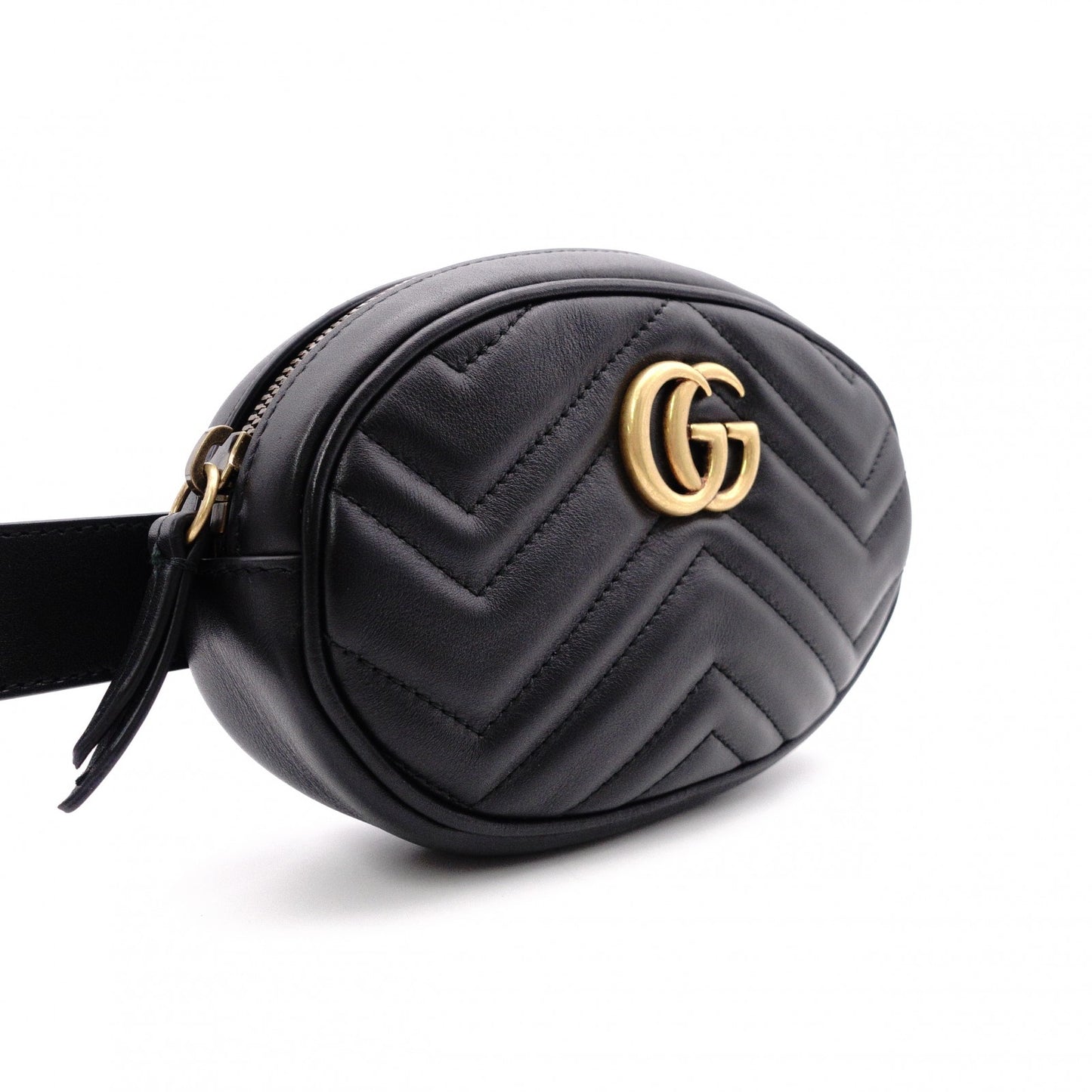 GUCCI GG Marmont Quilted Belt Bag, Leather, Black, Size 95