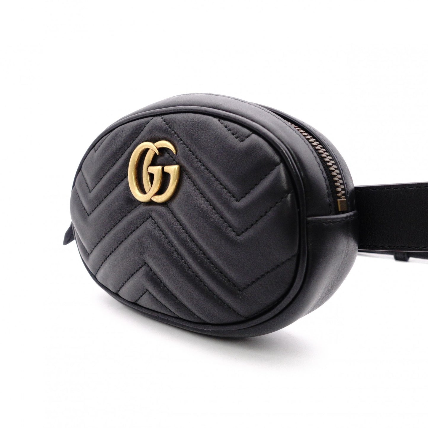 GUCCI GG Marmont Quilted Belt Bag, Leather, Black, Size 95
