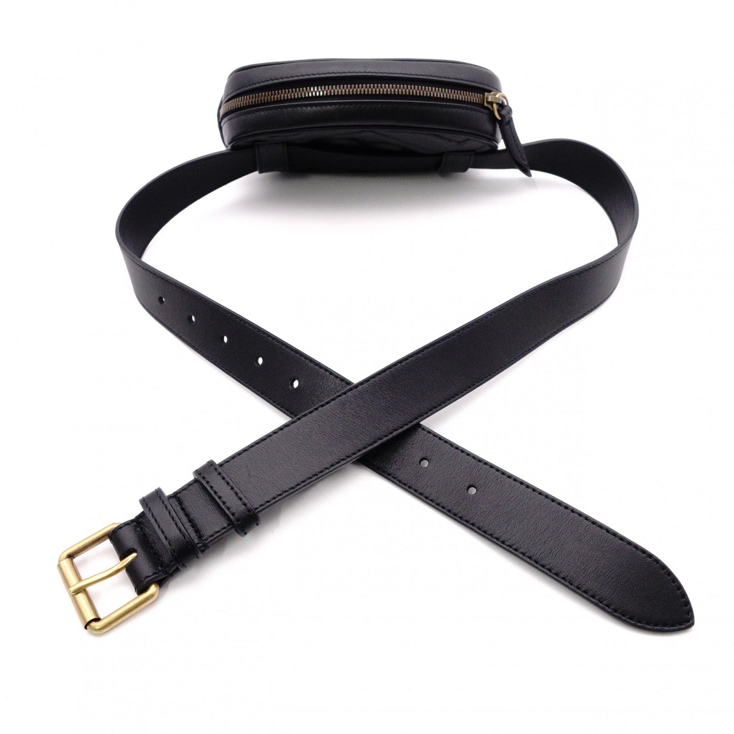 GUCCI GG Marmont Quilted Belt Bag, Leather, Black, Size 95