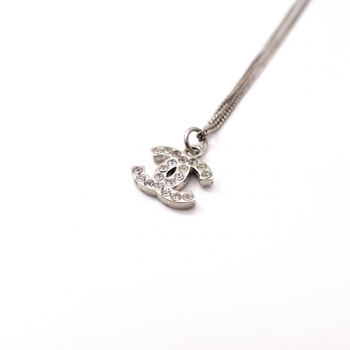 CHANEL Necklace, Metal, Rhinestone, Silver, CC Necklace