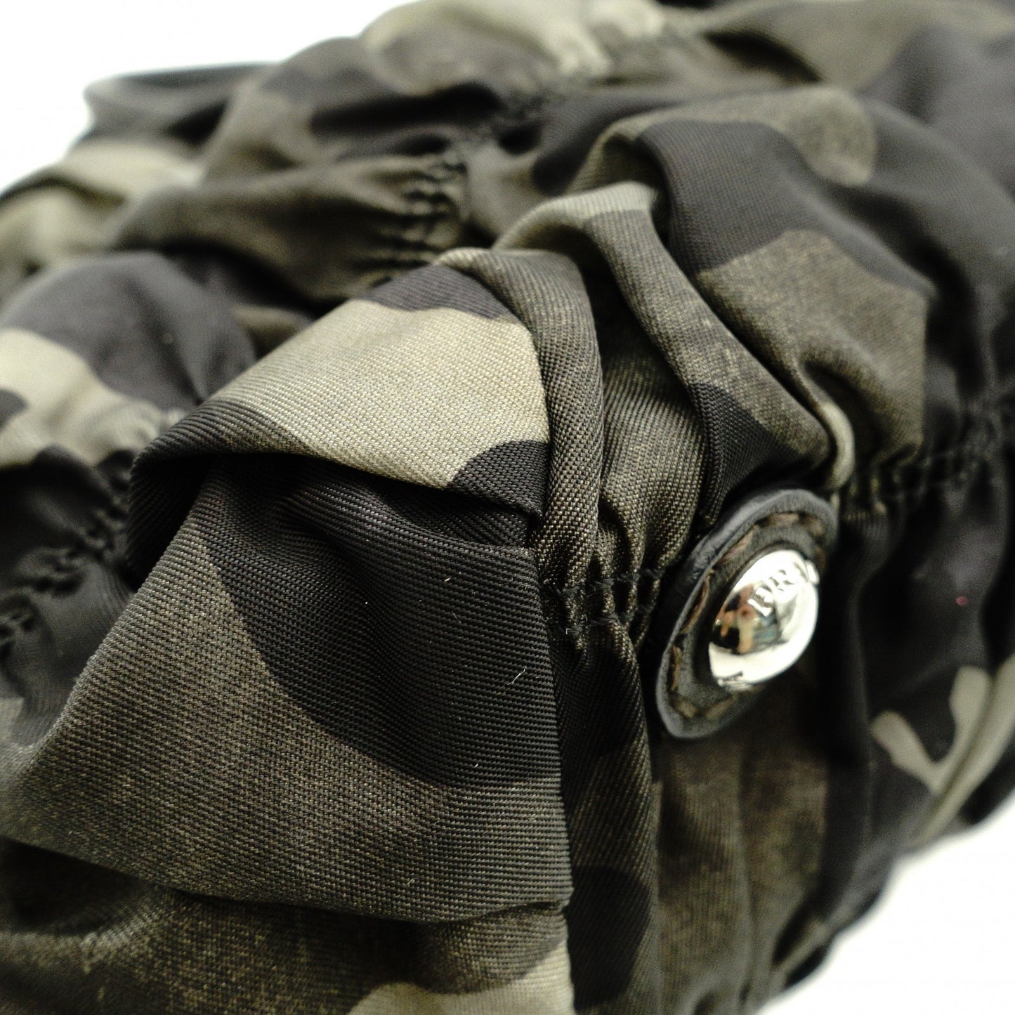 PRADA Handbag, Leather and Nylon, Gathered, Green-Toned Camouflage