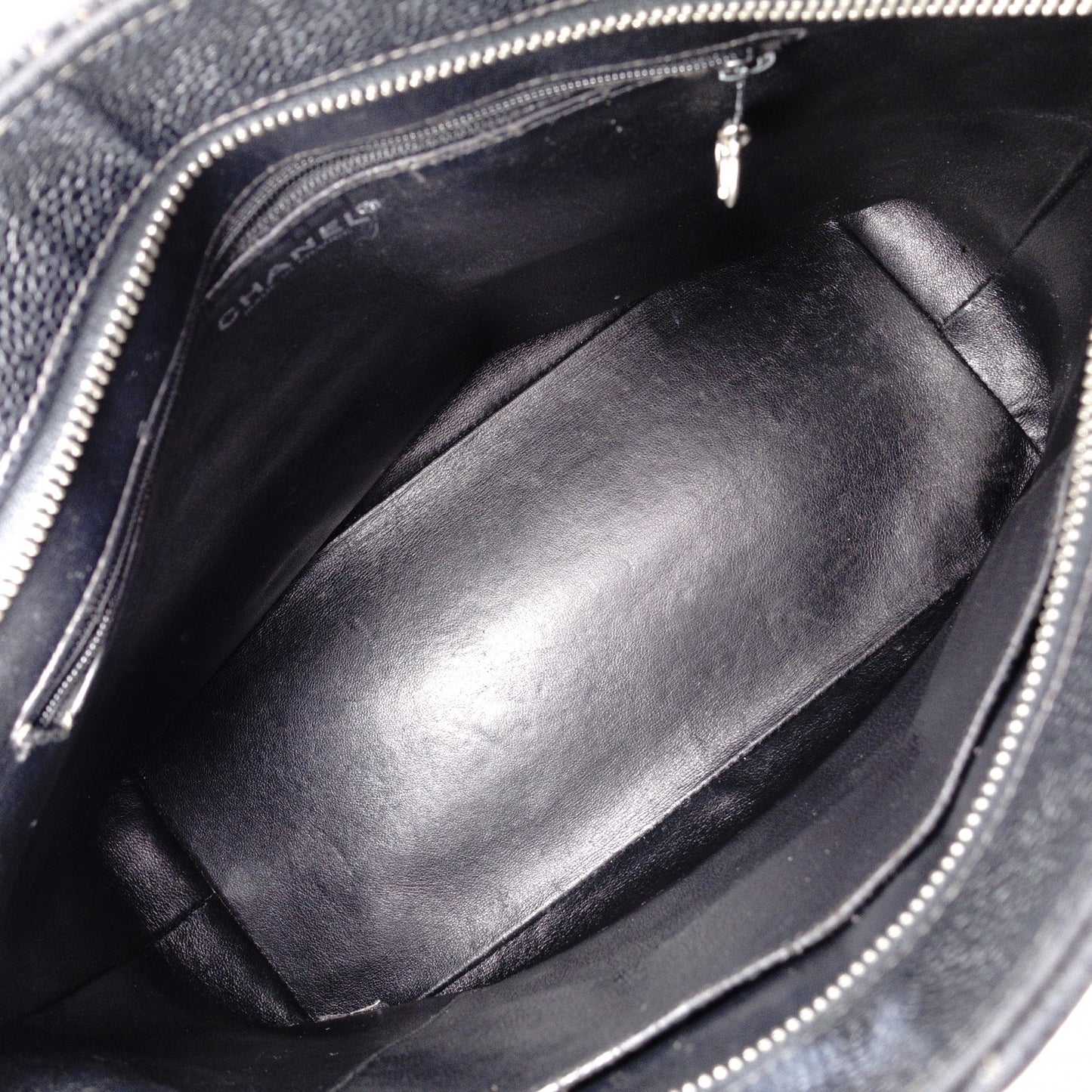 CHANEL Medallion Tote, Caviar Leather, Matelassé Tote Bag, Silver Hardware, Black
