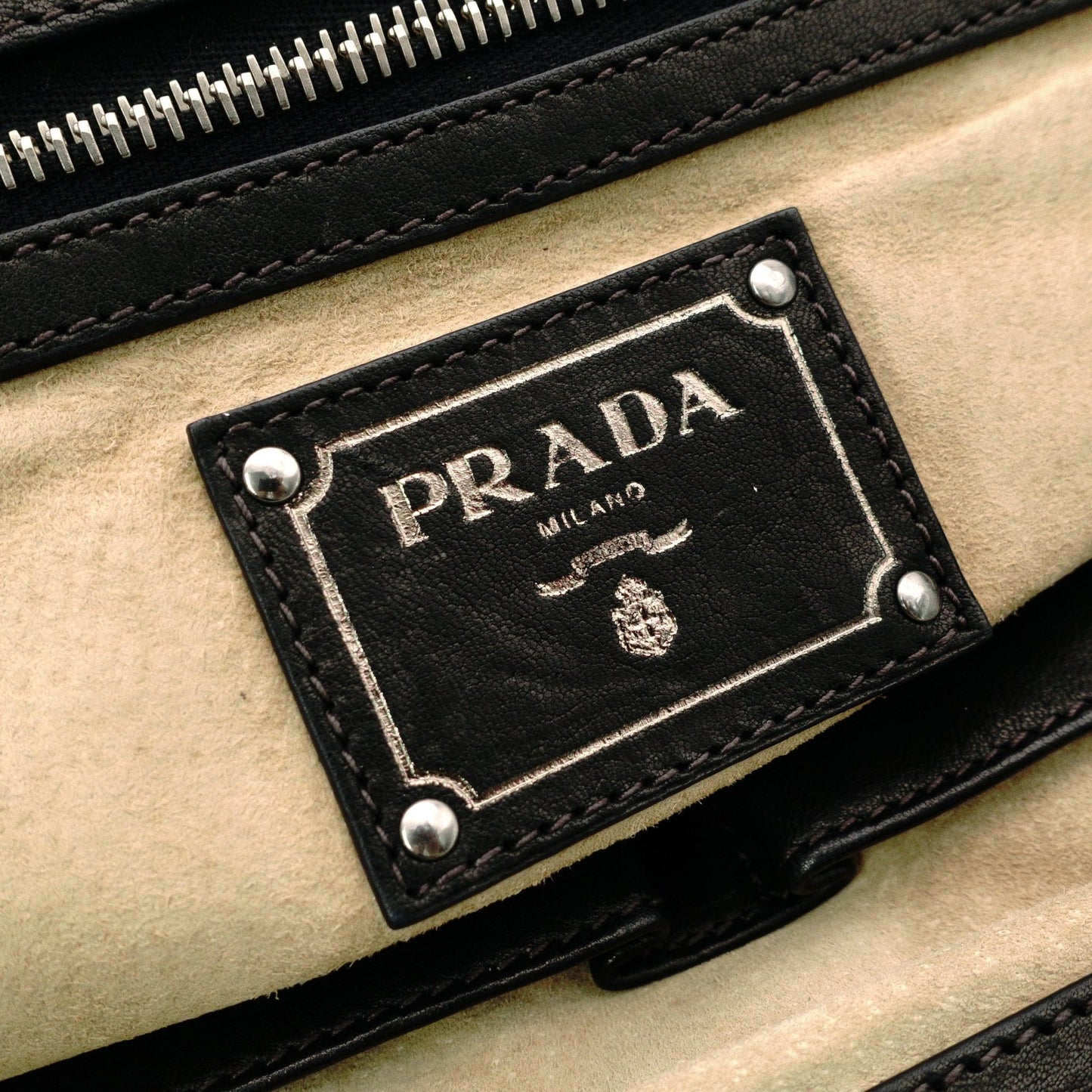 PRADA Handbag, Leather and Nylon, Gathered, Green-Toned Camouflage