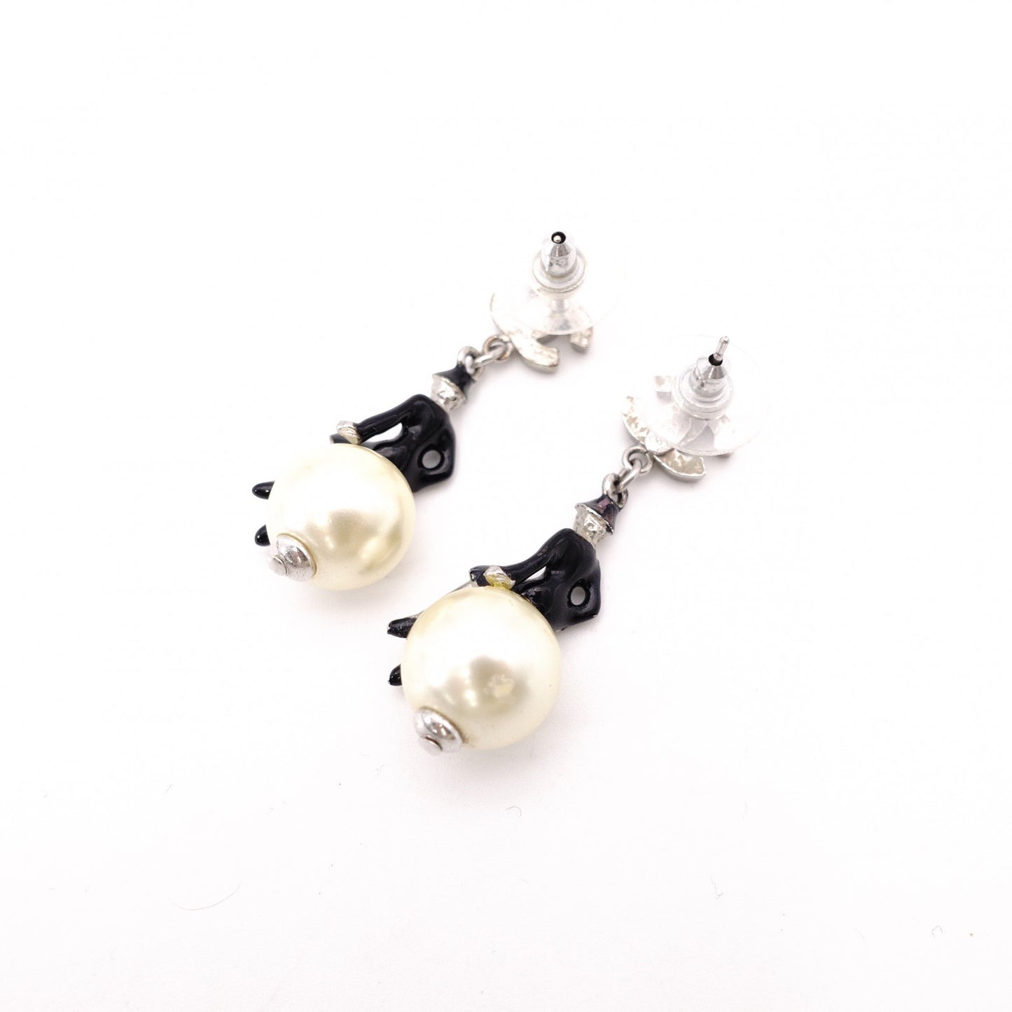 CHANEL Earrings, Metal, Faux Pearls, Beige, Black, Coco Chanel