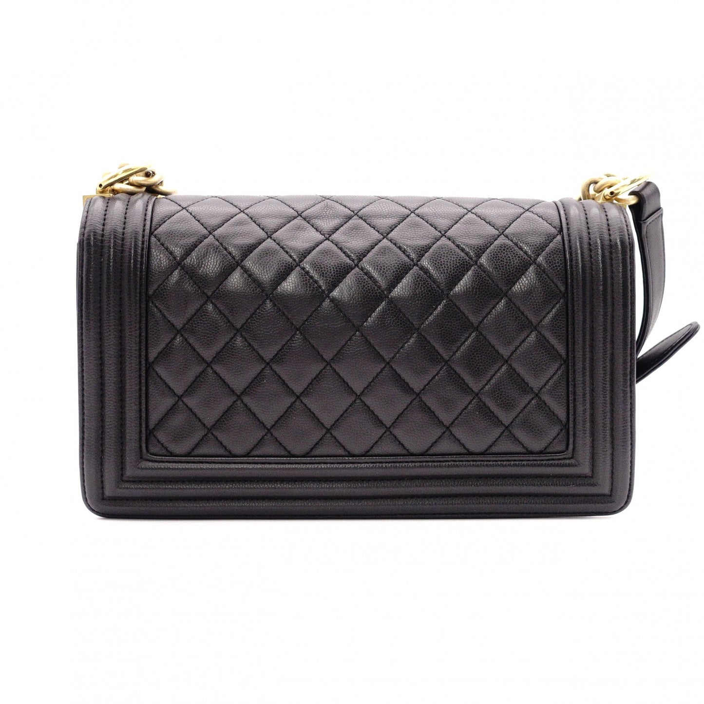 CHANEL Caviar Skin Boy Chanel 25 Chain Shoulder Bag, Leather, Black, Gold Hardware