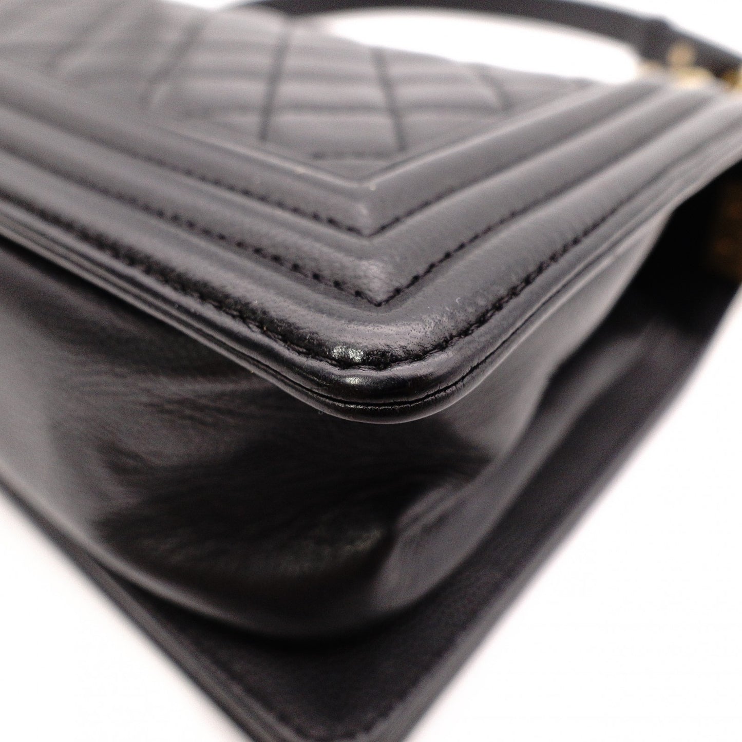 CHANEL Caviar Skin Boy Chanel 25 Chain Shoulder Bag, Leather, Black, Gold Hardware