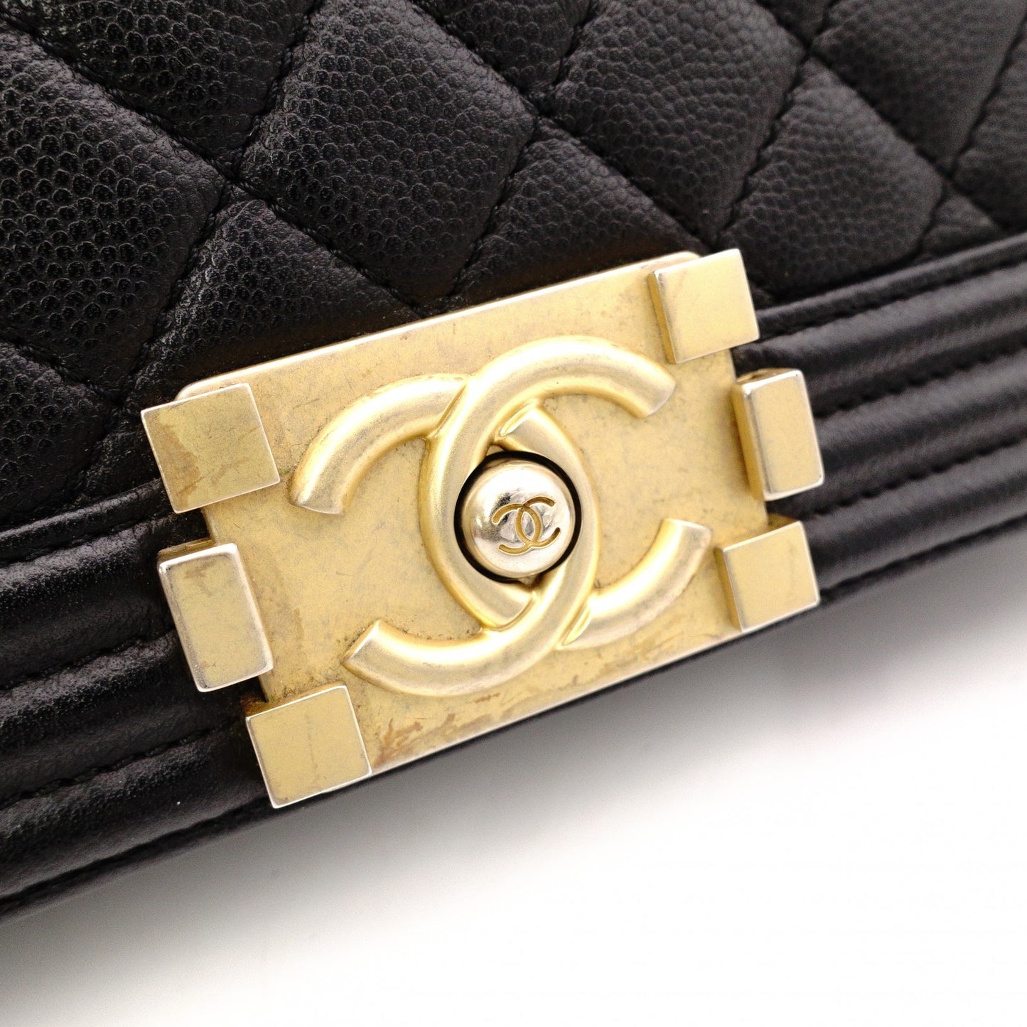 CHANEL Caviar Skin Boy Chanel 25 Chain Shoulder Bag, Leather, Black, Gold Hardware