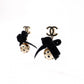CHANEL Earrings, Metal/Faux Pearl, Beige and Black Ribbon