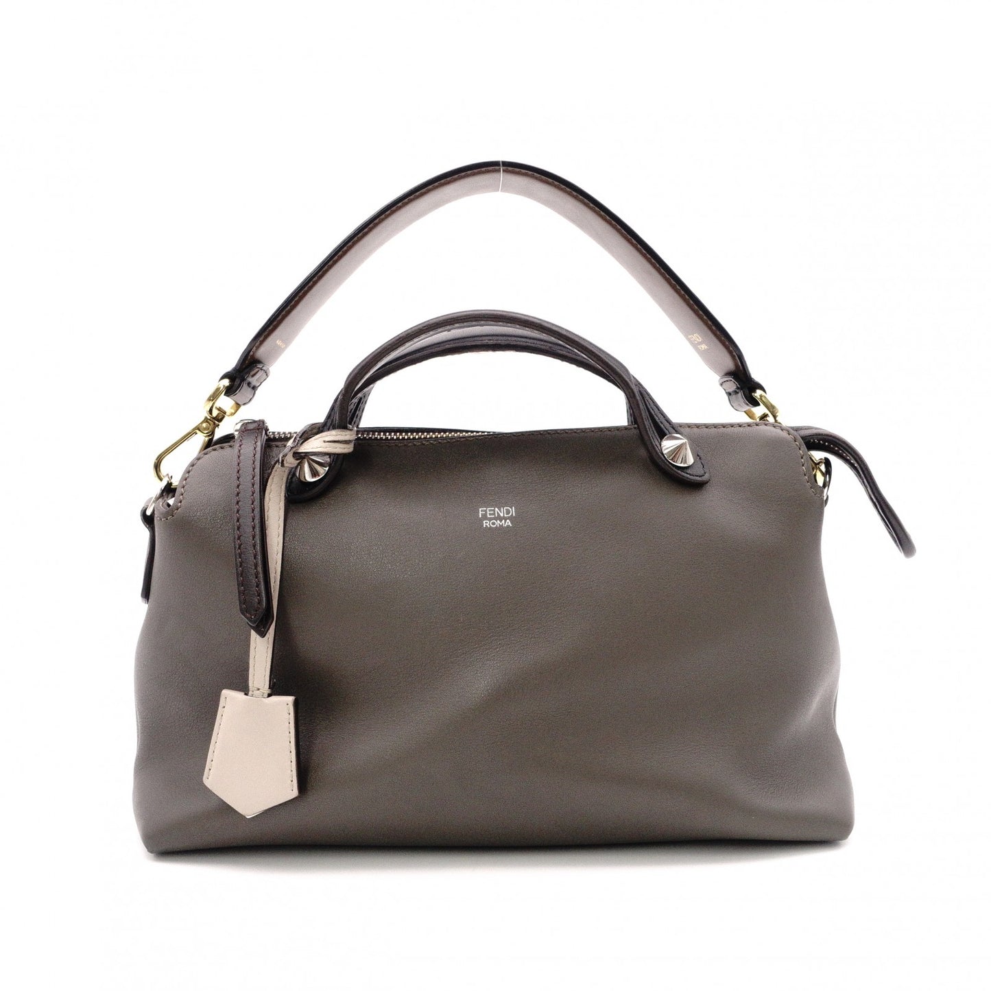 FENDI Zucca By the Way Handbag, Leather, Brown x Black, with Charm