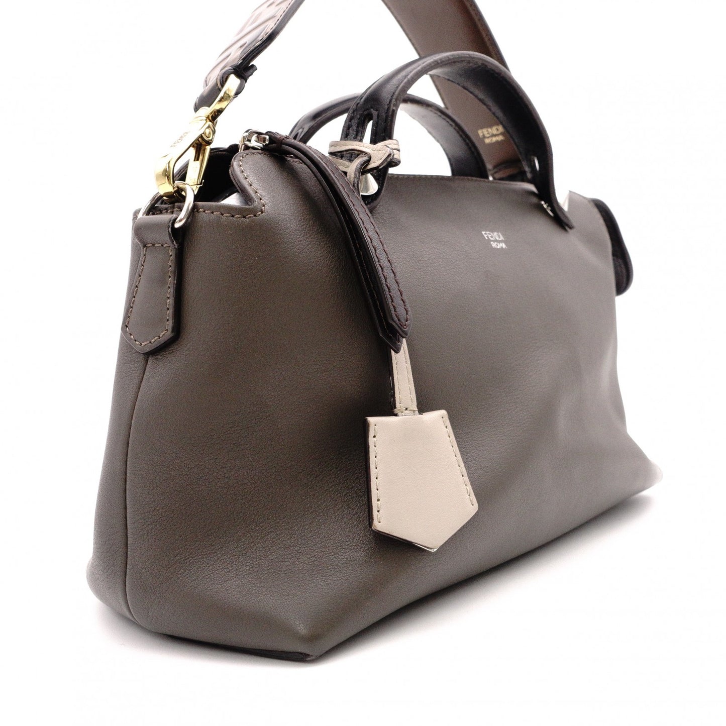 FENDI Zucca By the Way Handbag, Leather, Brown x Black, with Charm