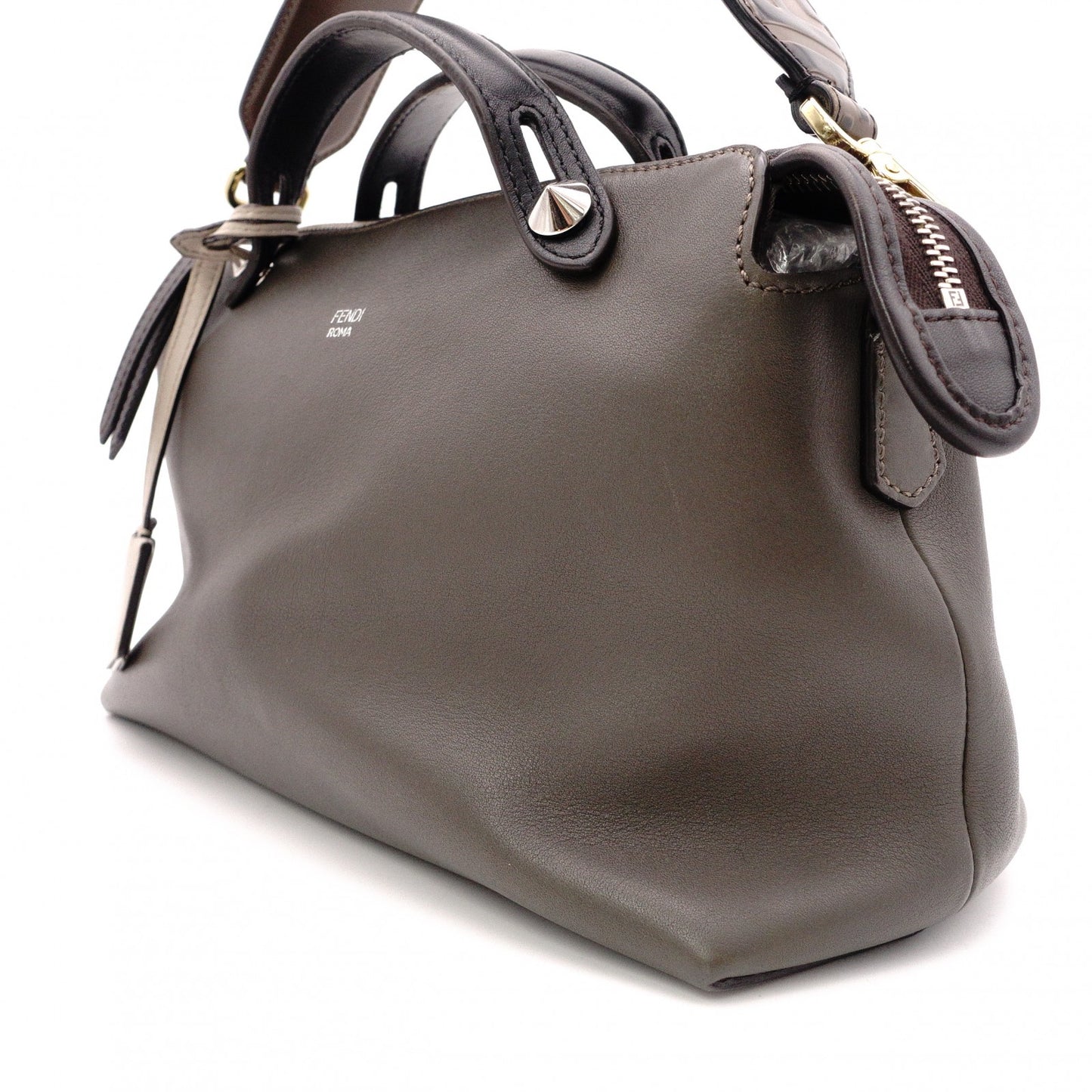 FENDI Zucca By the Way Handbag, Leather, Brown x Black, with Charm