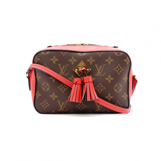 LOUIS VUITTON Santonju Shoulder Bag, Monogram Canvas, PVC, Leather, Brown and Red, Tassel