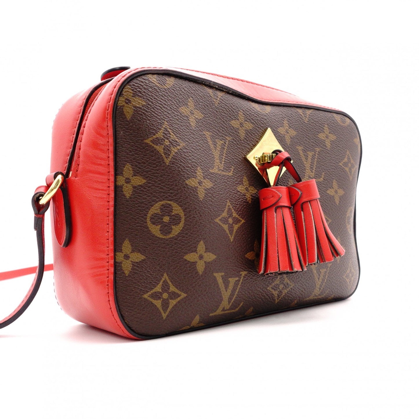 LOUIS VUITTON Santonju Shoulder Bag, Monogram Canvas, PVC, Leather, Brown and Red, Tassel