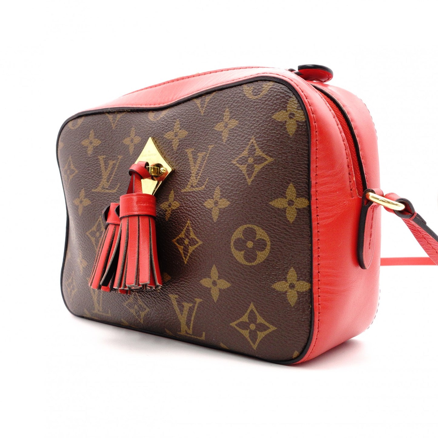 LOUIS VUITTON Santonju Shoulder Bag, Monogram Canvas, PVC, Leather, Brown and Red, Tassel