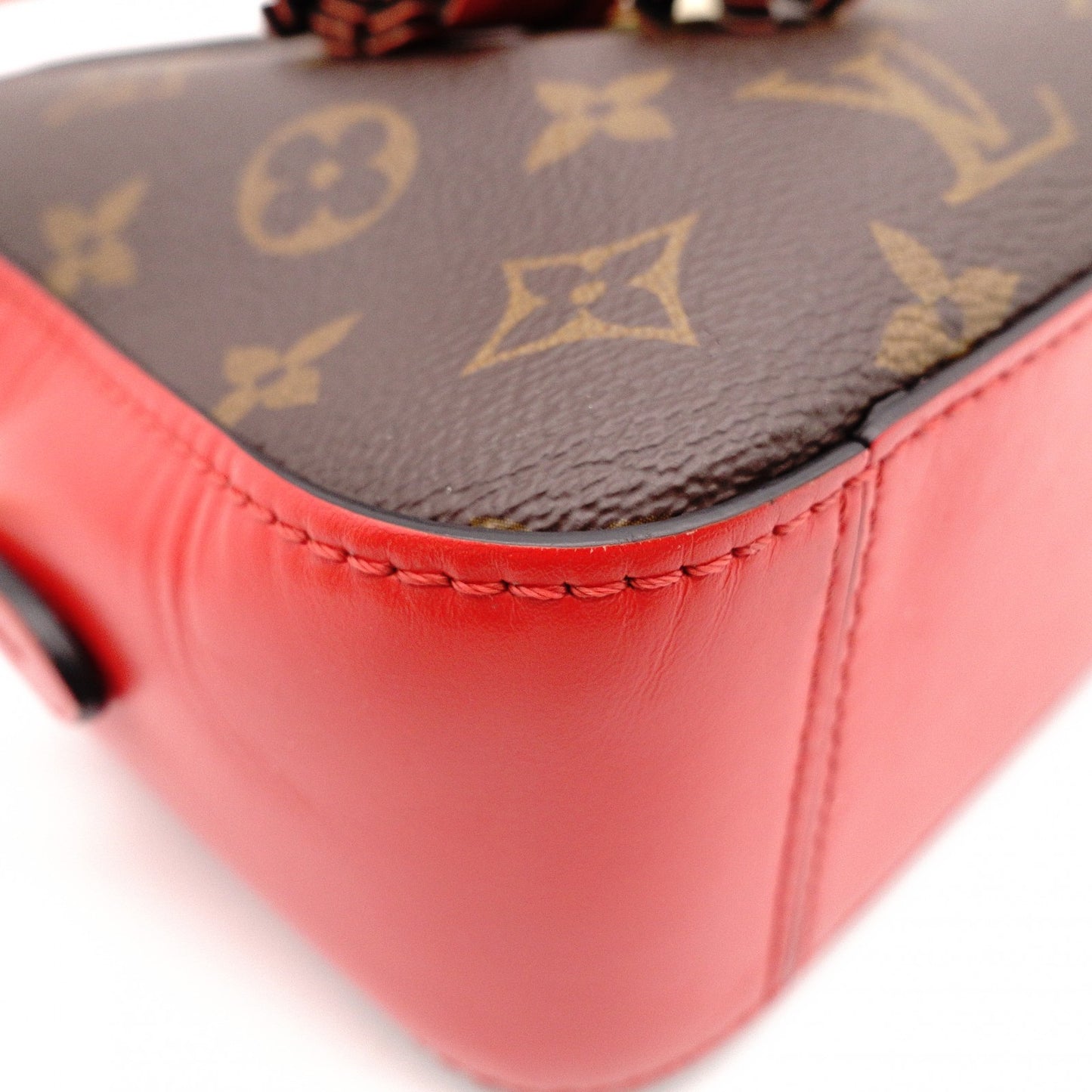 LOUIS VUITTON Santonju Shoulder Bag, Monogram Canvas, PVC, Leather, Brown and Red, Tassel