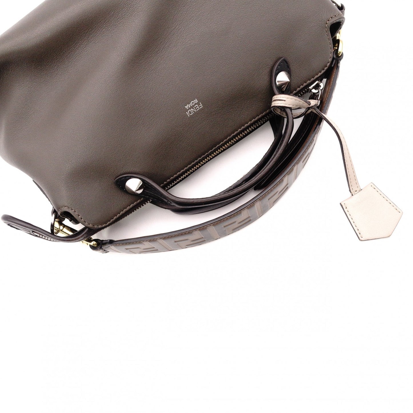 FENDI Zucca By the Way Handbag, Leather, Brown x Black, with Charm