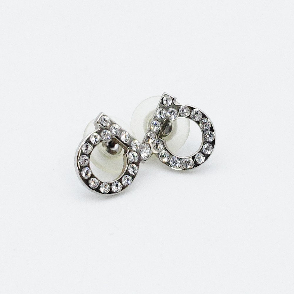 Salvatore Ferragamo Gancini Rhinestone Earrings Silver 7-12-718