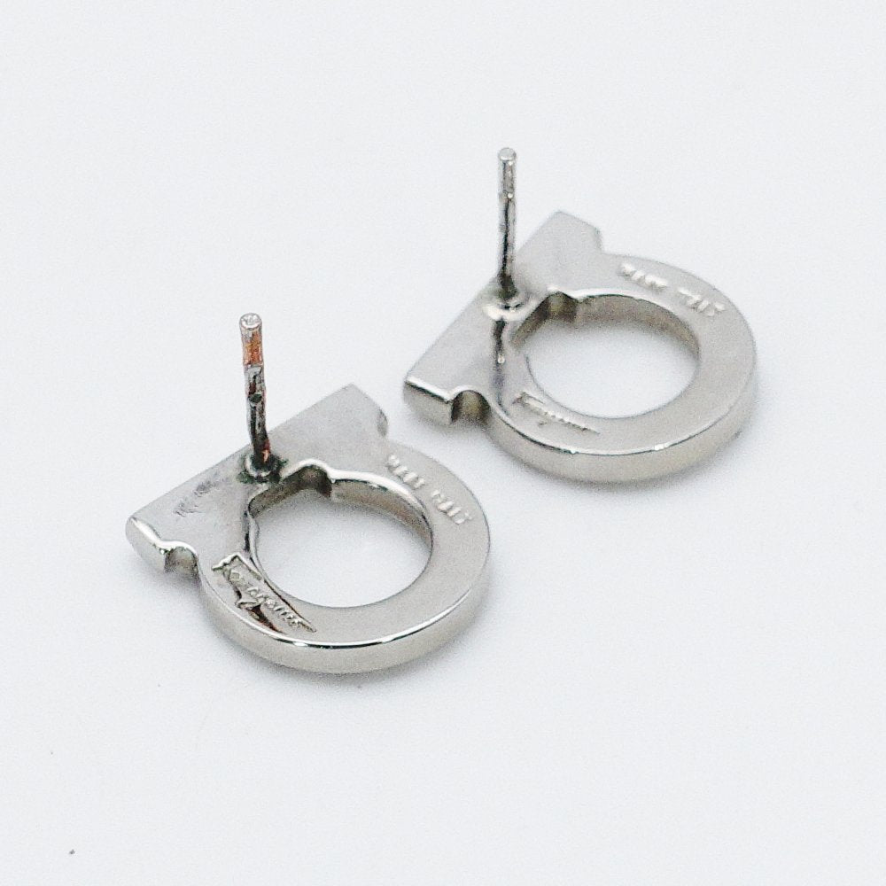 Salvatore Ferragamo Gancini Rhinestone Earrings Silver 7-12-718