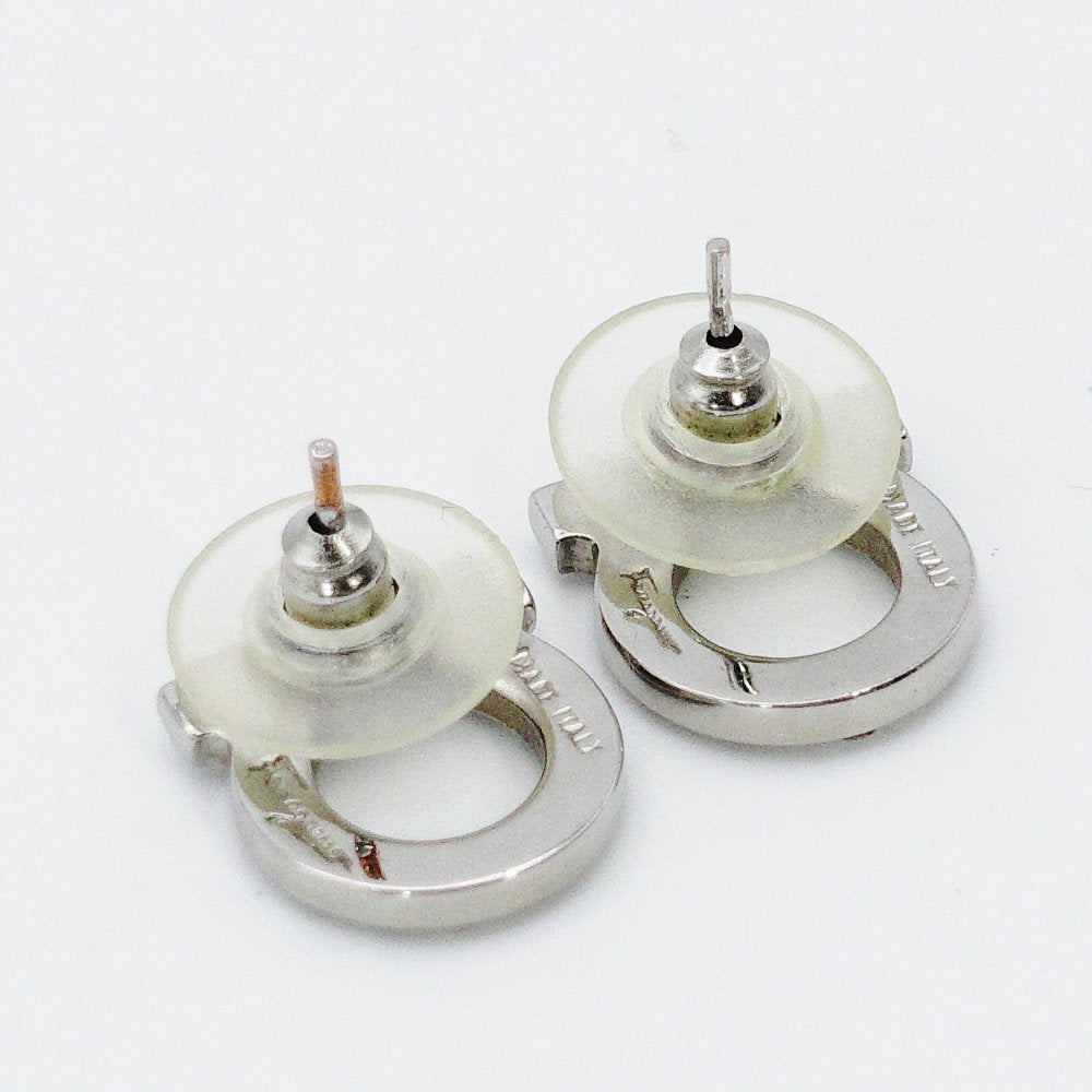 Salvatore Ferragamo Gancini Rhinestone Earrings Silver 7-12-718