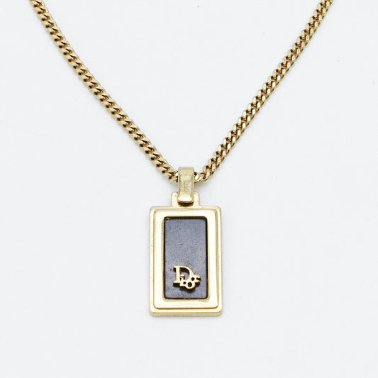 Christian Dior Necklace Gold × Black Plate Vintage 7-12-1234