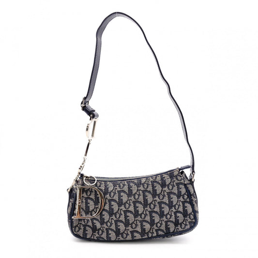 Christian Dior Trotter Shoulder Bag, Canvas and Leather, Navy, Silver Hardware