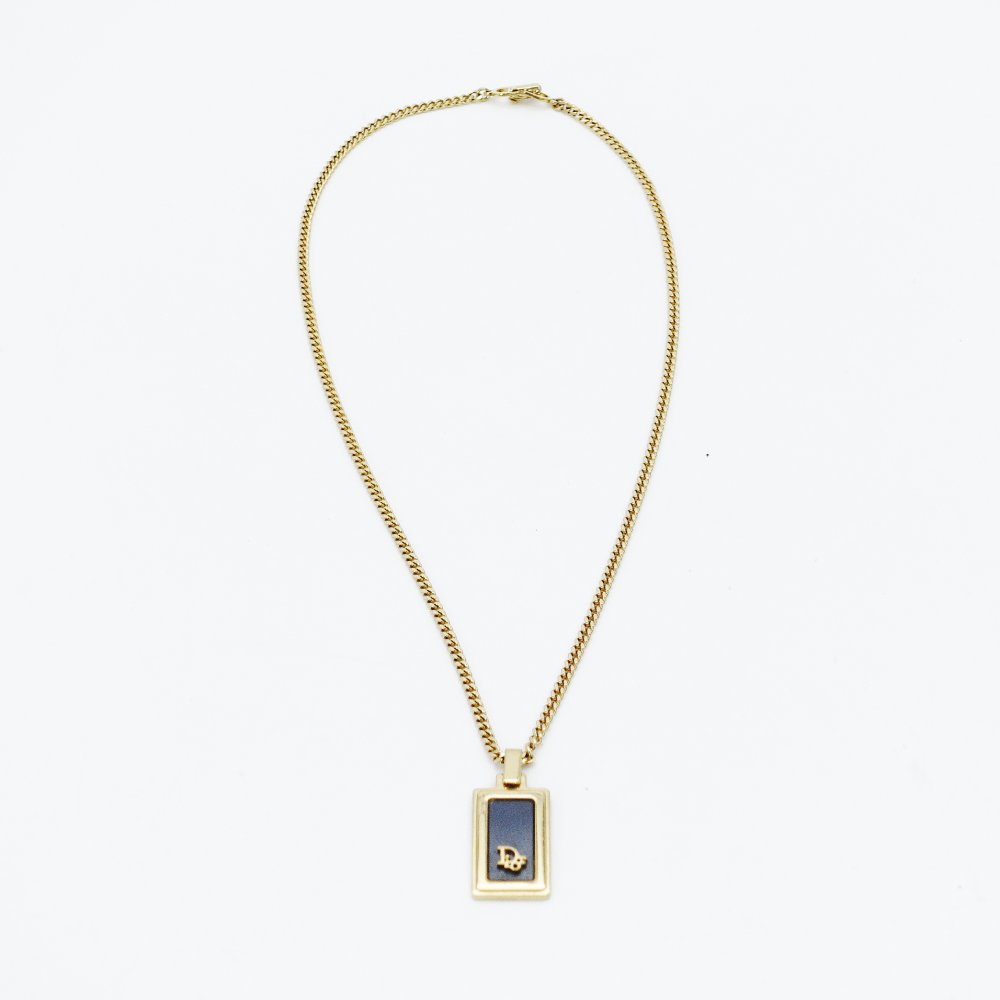 Christian Dior Necklace Gold × Black Plate Vintage 7-12-1234