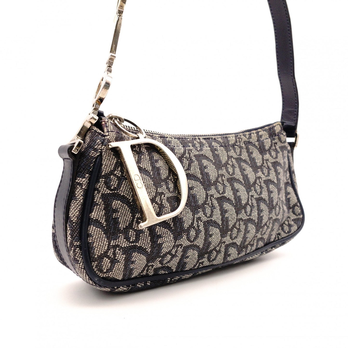 Christian Dior Trotter Shoulder Bag, Canvas and Leather, Navy, Silver Hardware