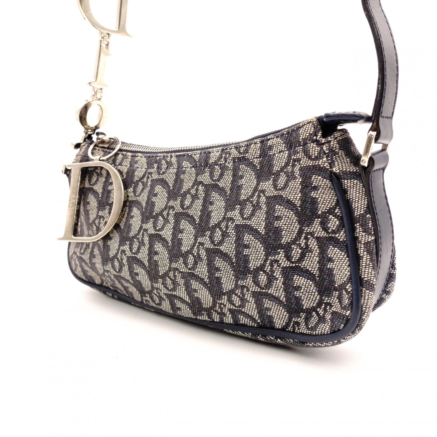 Christian Dior Trotter Shoulder Bag, Canvas and Leather, Navy, Silver Hardware