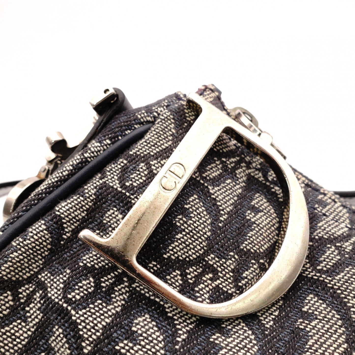 Christian Dior Trotter Shoulder Bag, Canvas and Leather, Navy, Silver Hardware