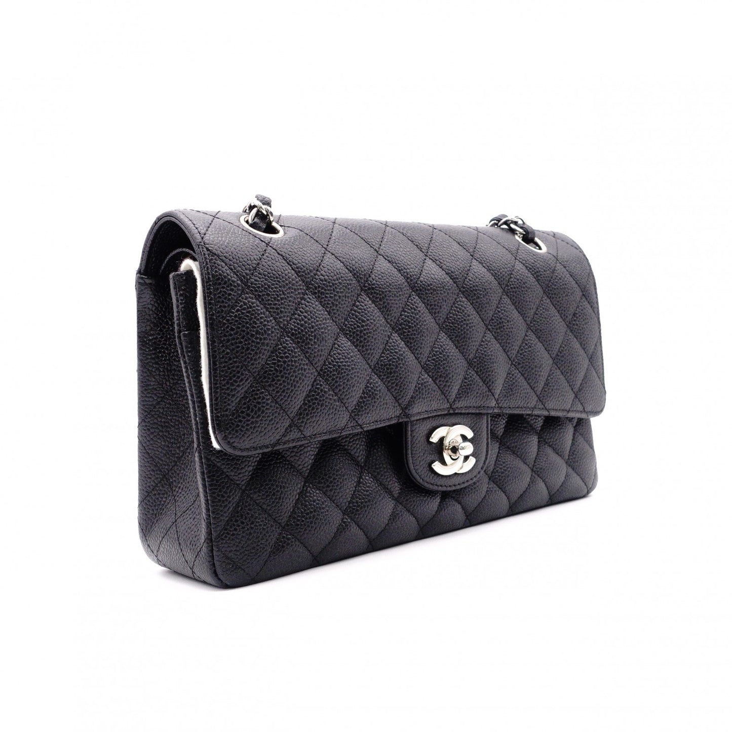 CHANEL シャネル キャビアスキン クラシック Wフラップ ショルダーバッグ レザー ブラック【中古】 レディース