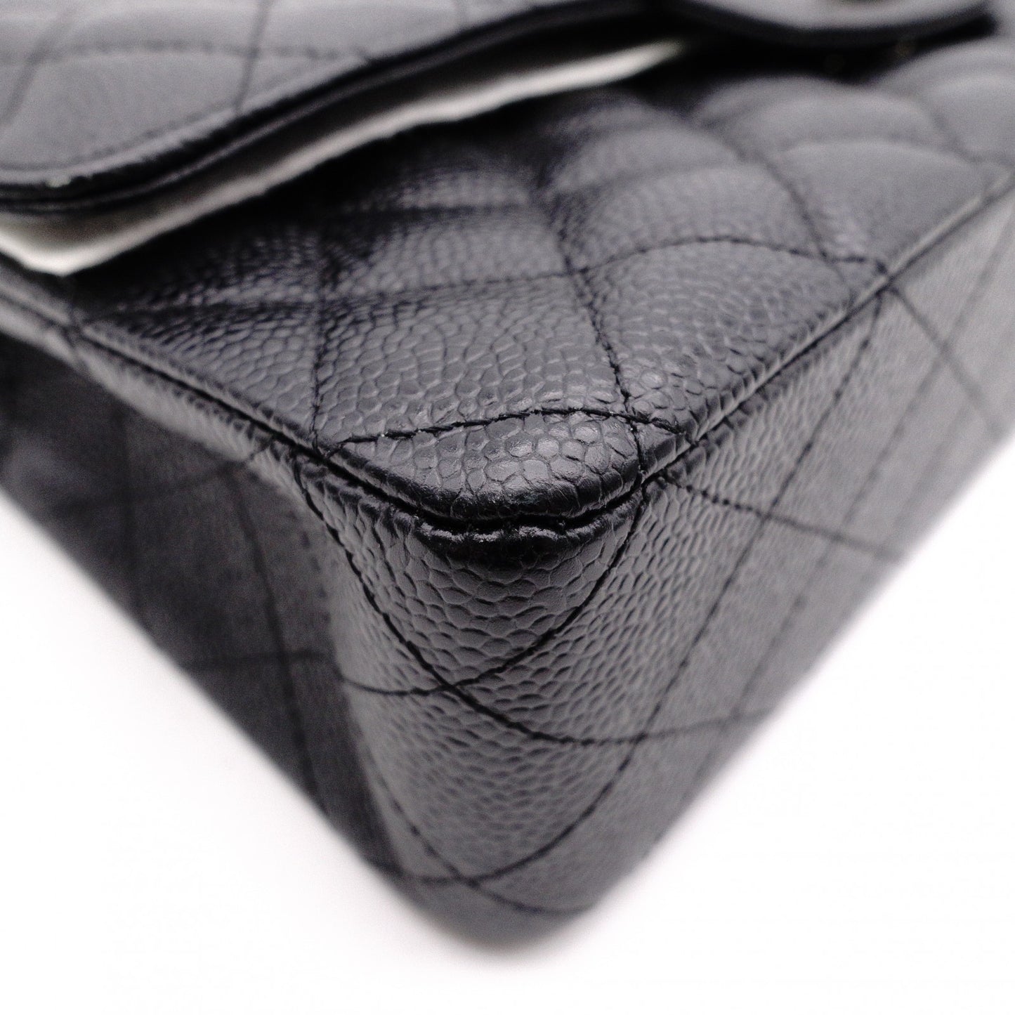CHANEL シャネル キャビアスキン クラシック Wフラップ ショルダーバッグ レザー ブラック【中古】 レディース