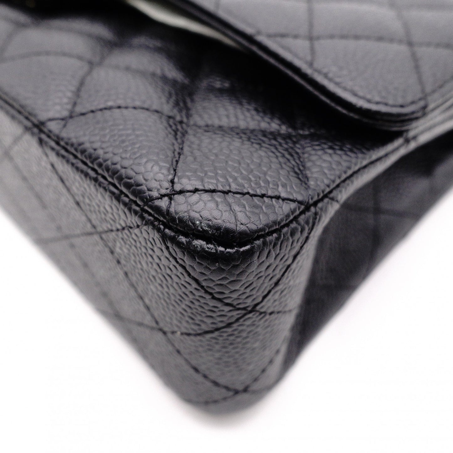 CHANEL シャネル キャビアスキン クラシック Wフラップ ショルダーバッグ レザー ブラック【中古】 レディース