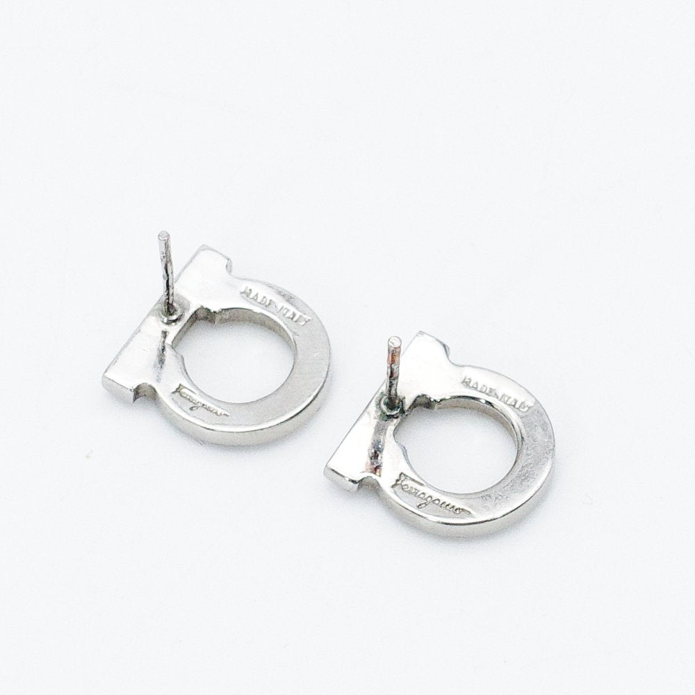 Salvatore Ferragamo Gancini Rhinestone Earrings Silver 7-12-718