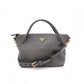 PRADA Handbag, Leather, Gray, 2-Way Crossbody, Gold Hardware, Triangle Logo