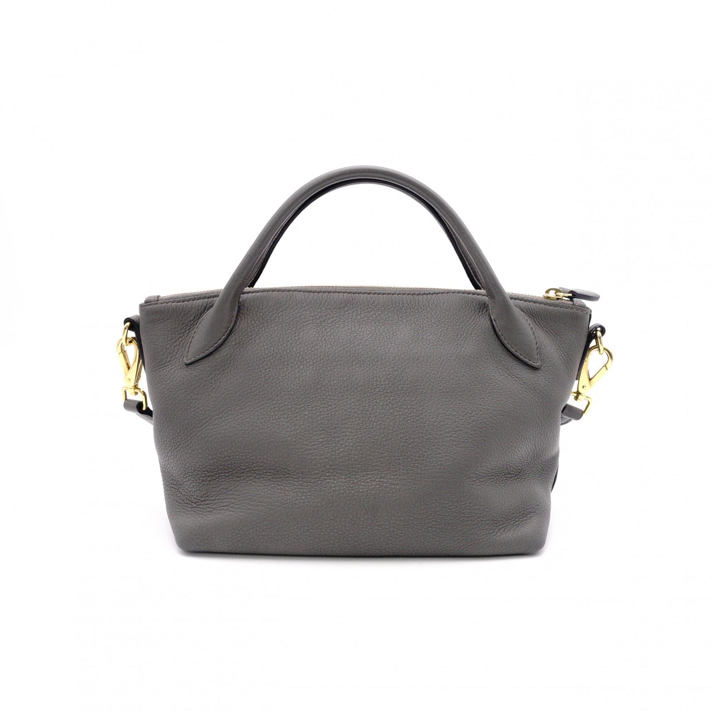 PRADA Handbag, Leather, Gray, 2-Way Crossbody, Gold Hardware, Triangle Logo