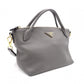 PRADA Handbag, Leather, Gray, 2-Way Crossbody, Gold Hardware, Triangle Logo