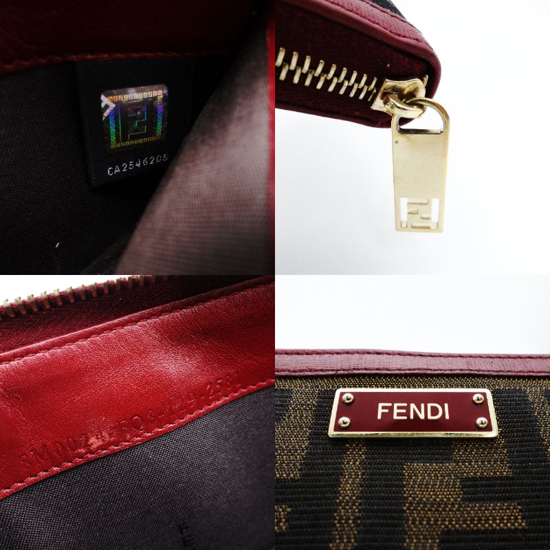 FENDI Zucca Zippy Wallet Long Wallet Brown × Red Canvas Leather Wallet with Box 7-12-234