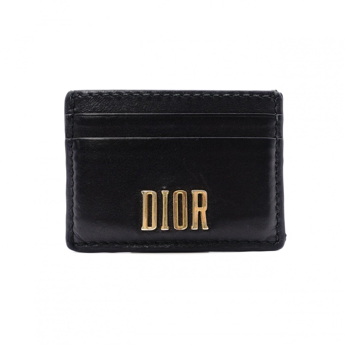 Dior Card Case, Leather, Black, Logo, Gold Hardware