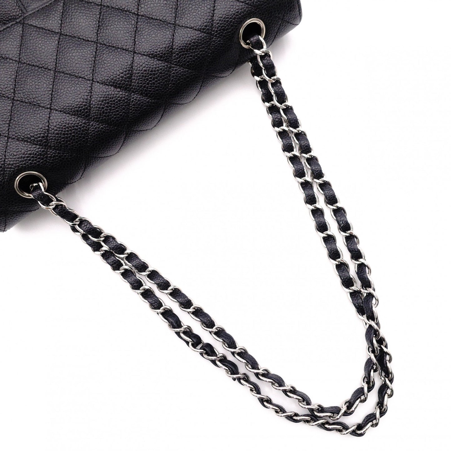 CHANEL シャネル キャビアスキン クラシック Wフラップ ショルダーバッグ レザー ブラック【中古】 レディース