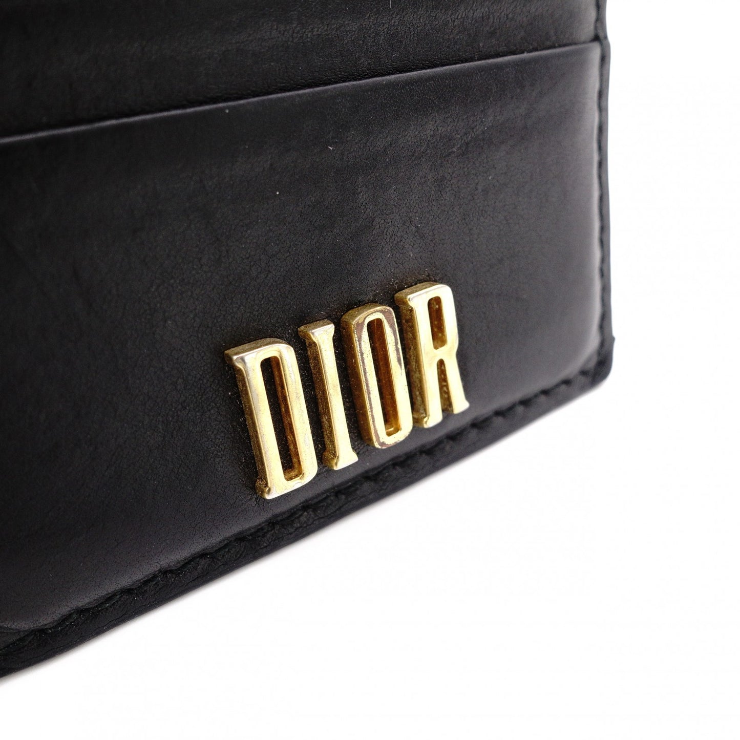 Dior Card Case, Leather, Black, Logo, Gold Hardware