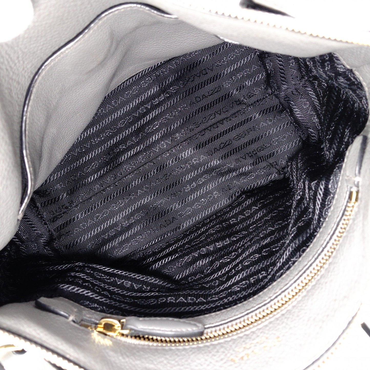 PRADA Handbag, Leather, Gray, 2-Way Crossbody, Gold Hardware, Triangle Logo