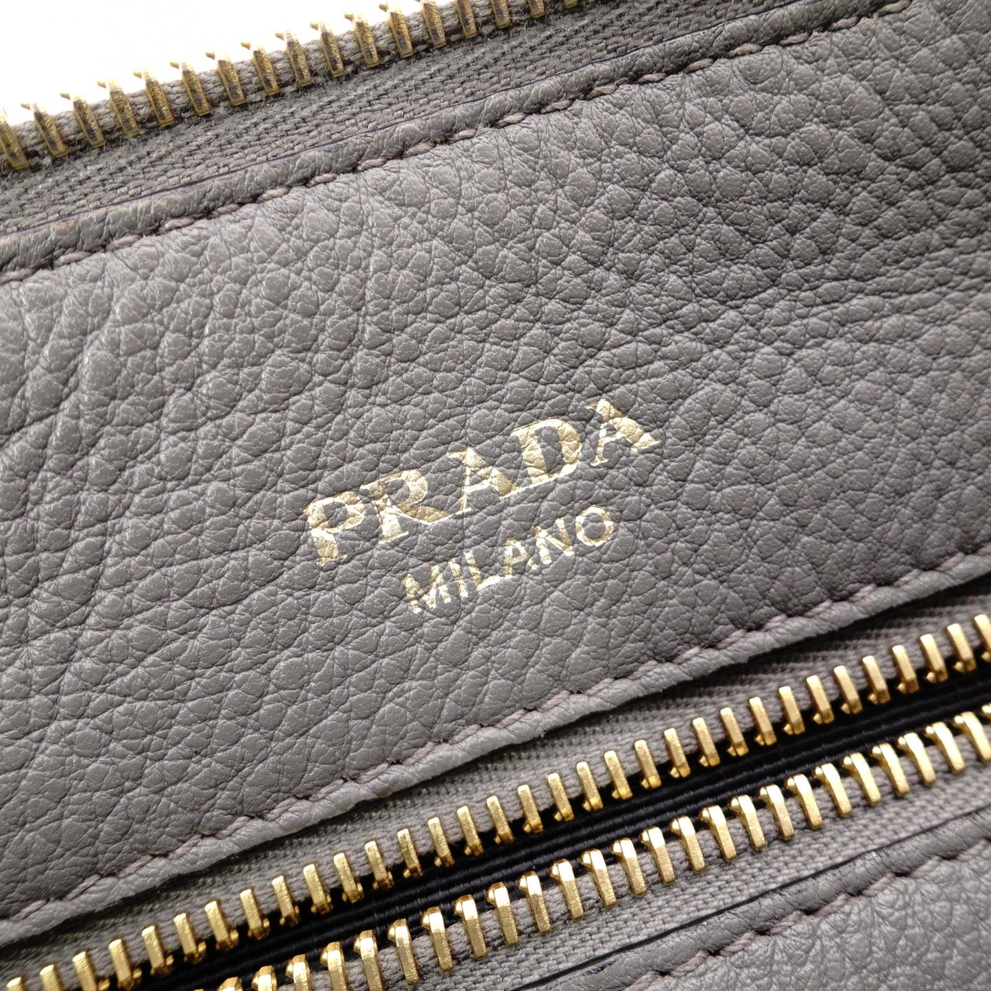 PRADA Handbag, Leather, Gray, 2-Way Crossbody, Gold Hardware, Triangle Logo